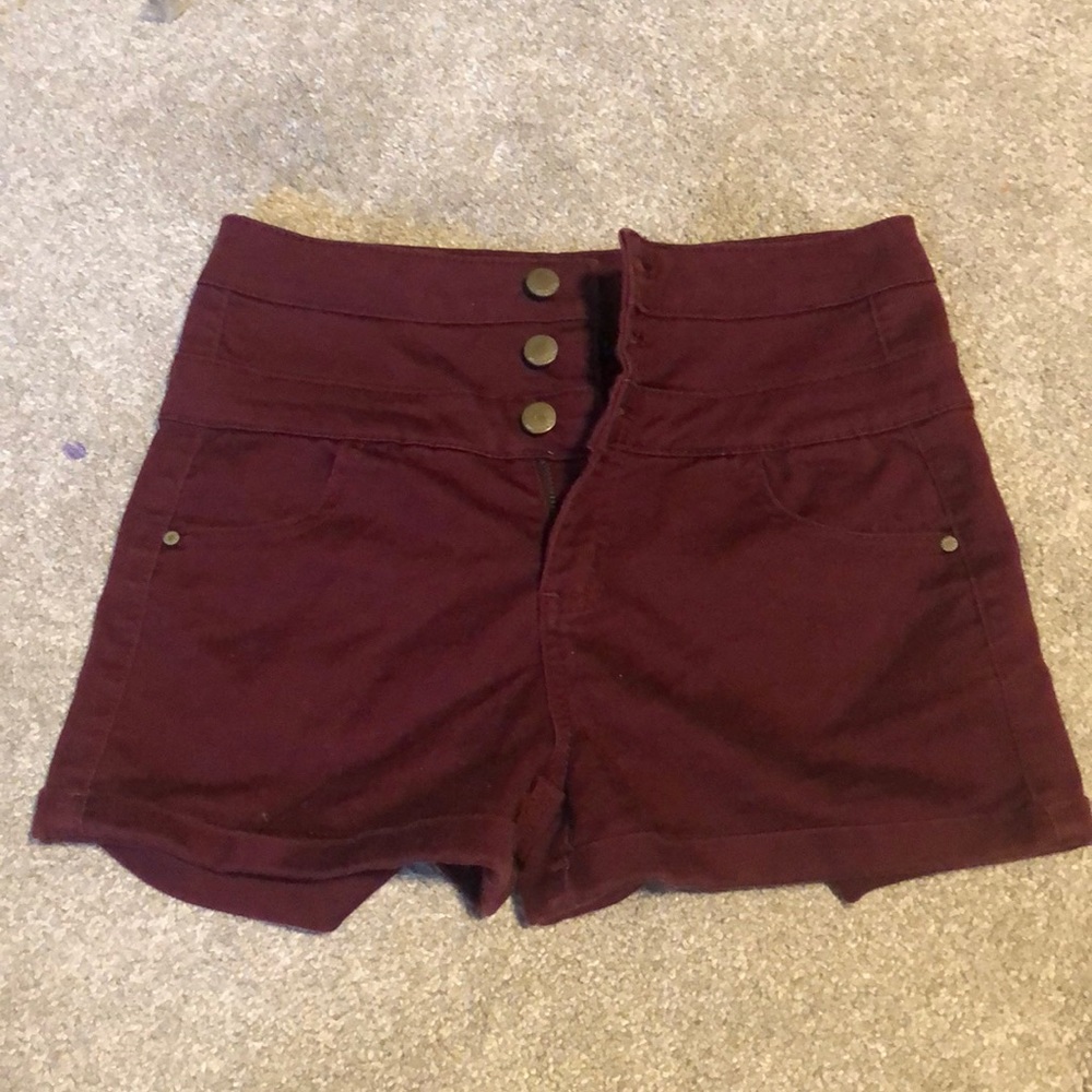 Red three button shorts